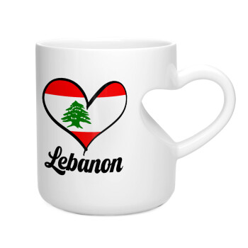 Lebanon flag, Κούπα καρδιά λευκή, κεραμική, 330ml