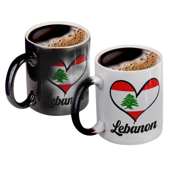 Lebanon flag, Color changing magic Mug, ceramic, 330ml when adding hot liquid inside, the black colour desappears (1 pcs)