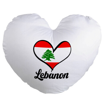 Lebanon flag, Μαξιλάρι καναπέ καρδιά 40x40cm περιέχεται το  γέμισμα