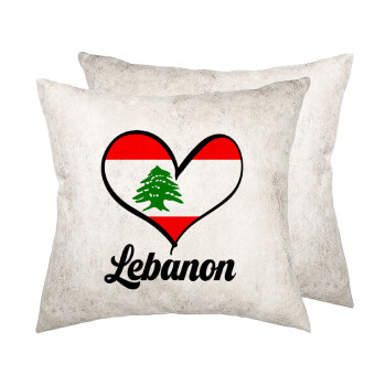 Lebanon flag, Μαξιλάρι καναπέ Δερματίνη Γκρι 40x40cm με γέμισμα