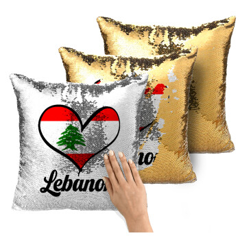 Lebanon flag, Μαξιλάρι καναπέ Μαγικό Χρυσό με πούλιες 40x40cm περιέχεται το γέμισμα