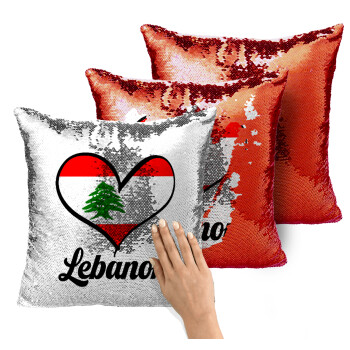 Lebanon flag, Μαξιλάρι καναπέ Μαγικό Κόκκινο με πούλιες 40x40cm περιέχεται το γέμισμα