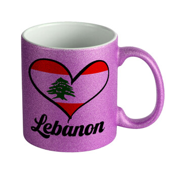 Lebanon flag, Κούπα Μωβ Glitter που γυαλίζει, κεραμική, 330ml