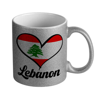 Lebanon flag, Κούπα Ασημένια Glitter που γυαλίζει, κεραμική, 330ml