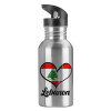 Water bottle Silver with straw, stainless steel 600ml