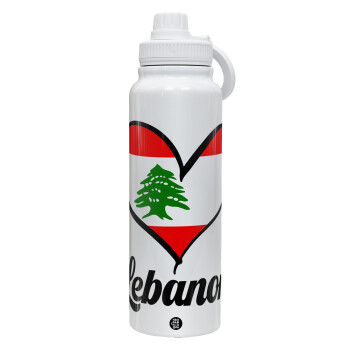 Lebanon flag, Θερμός 1L Ανοξείδωτο με Βάση Κινητού & Διπλά Τοιχώματα