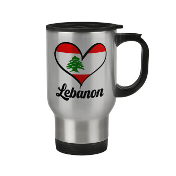 Lebanon flag, Κούπα ταξιδιού ανοξείδωτη με καπάκι, διπλού τοιχώματος (θερμό) 450ml