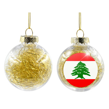 Lebanon flag, Χριστουγεννιάτικη μπάλα δένδρου διάφανη με χρυσό γέμισμα 8cm