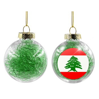 Lebanon flag, Transparent Christmas tree ball ornament with green filling 8cm
