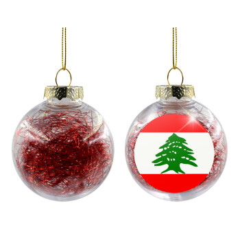 Lebanon flag, Χριστουγεννιάτικη μπάλα δένδρου διάφανη με κόκκινο γέμισμα 8cm