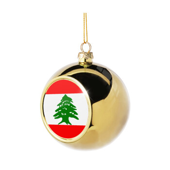 Lebanon flag, Golden Christmas tree ball ornament 8cm