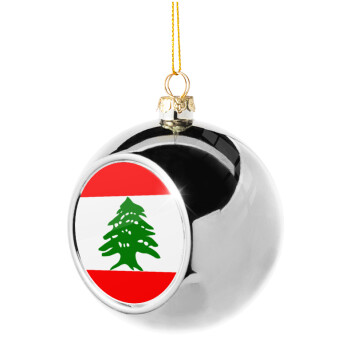 Lebanon flag, Silver 8cm Christmas tree ball ornament