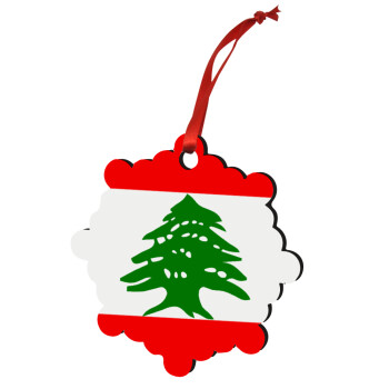 Lebanon flag, Χριστουγεννιάτικο στολίδι snowflake ξύλινο 7.5cm