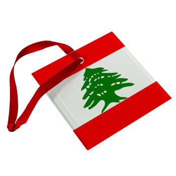 Lebanon flag, Χριστουγεννιάτικο στολίδι γυάλινο τετράγωνο 9x9cm