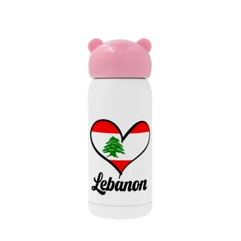 Lebanon flag, Pink stainless steel thermal flask, 320ml