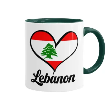 Lebanon flag, Κούπα χρωματιστή πράσινη, κεραμική, 330ml
