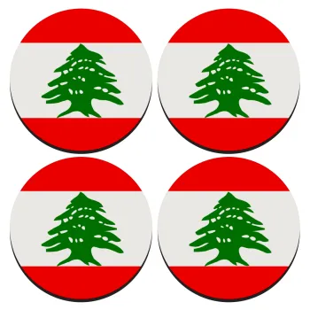 Lebanon flag, ΣΕΤ 4 Σουβέρ ξύλινα στρογγυλά (9cm)