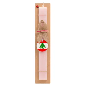 Lebanon flag, Easter Set, wooden keychain & scented flat Easter candle (30cm) (PINK)
