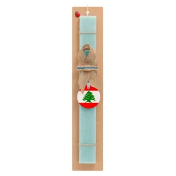 Lebanon flag, Easter Set, wooden keychain & aromatic flat Easter candle (30cm) (TURQUOISE)