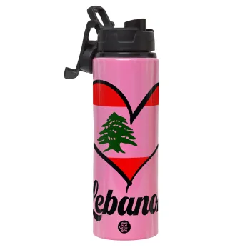 Lebanon flag, Μεταλλικό παγούρι νερού με καπάκι ασφαλείας, αλουμινίου 850ml