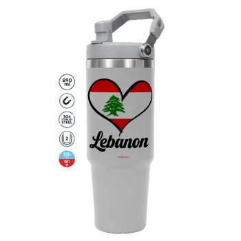 Lebanon flag, GREY Travel Tumbler with Handle 890ml