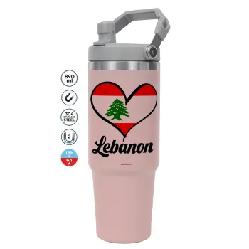 Lebanon flag, PINK Travel Tumbler with Handle 890ml