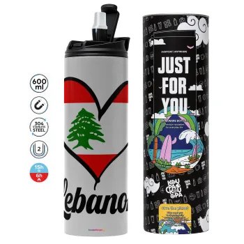Lebanon flag, Tumbler stainless steel GREY 600ml