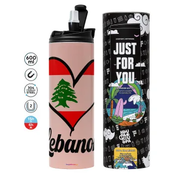 Lebanon flag, Tumbler stainless steel PINK 600ml