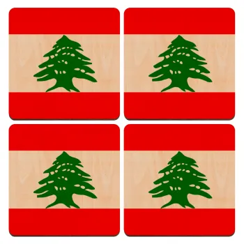 Lebanon flag, ΣΕΤ x4 Σουβέρ ξύλινα τετράγωνα plywood (9cm)