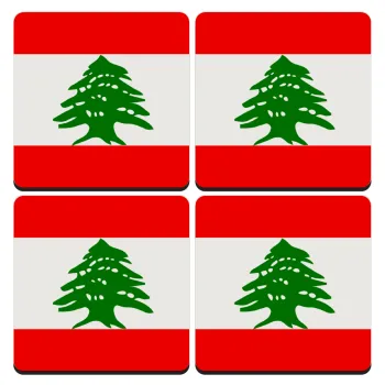 Lebanon flag, ΣΕΤ 4 Σουβέρ ξύλινα τετράγωνα (9cm)