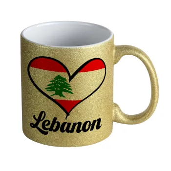 Lebanon flag, Κούπα Χρυσή Glitter που γυαλίζει, κεραμική, 330ml