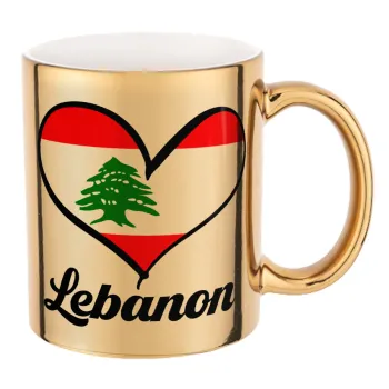 Lebanon flag, Mug ceramic, gold mirror, 330ml