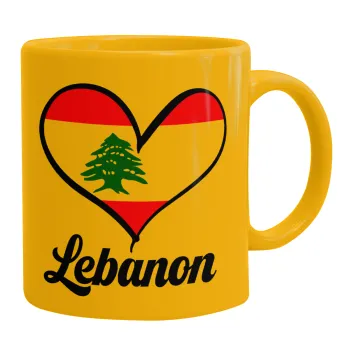 Lebanon flag, Κούπα, κεραμική κίτρινη, 330ml