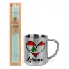 Easter Set, metallic thermal cup (300ml) & aromatic flat Easter candle (30cm) (TURQUOISE)