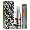 Easter Set, metallic stainless thermos flask (500ml) & scented flat Easter candle (30cm) (GRAY)
