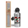 Easter Set, metallic silver aluminum water bottle (500ml) & aromatic flat Easter candle (30cm) (GRAY)