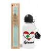 Easter Set, metallic aluminum water bottle (500ml) & scented flat candle (30cm) (TURQUOISE)