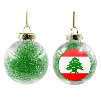 Lebanon flag, Transparent Christmas tree ball ornament with green filling 8cm
