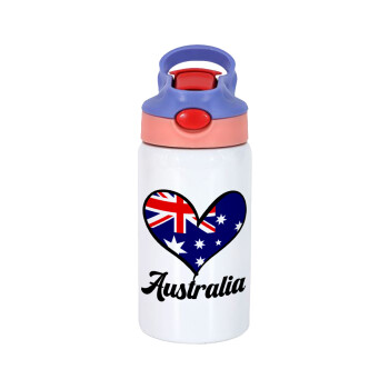 Australia flag, Παιδικό παγούρι θερμό, ανοξείδωτο, με καλαμάκι ασφαλείας, ροζ/μωβ (350ml)