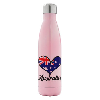 Australia flag, Metal mug thermos Pink Iridiscent (Stainless steel), double wall, 500ml