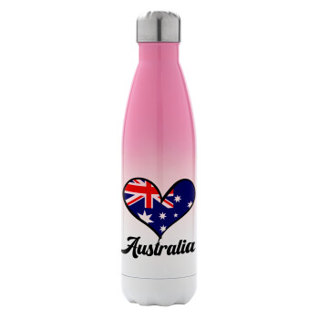 Australia flag, Μεταλλικό παγούρι θερμός Ροζ/Λευκό (Stainless steel), διπλού τοιχώματος, 500ml