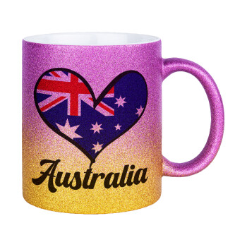 Australia flag, Κούπα Χρυσή/Ροζ Glitter, κεραμική, 330ml