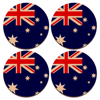 Australia flag, ΣΕΤ x4 Σουβέρ ξύλινα στρογγυλά plywood (9cm)