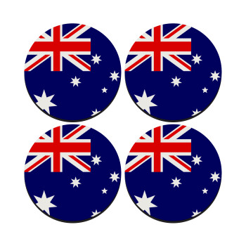 Australia flag, ΣΕΤ 4 Σουβέρ ξύλινα στρογγυλά (9cm)