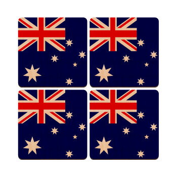 Australia flag, ΣΕΤ x4 Σουβέρ ξύλινα τετράγωνα plywood (9cm)