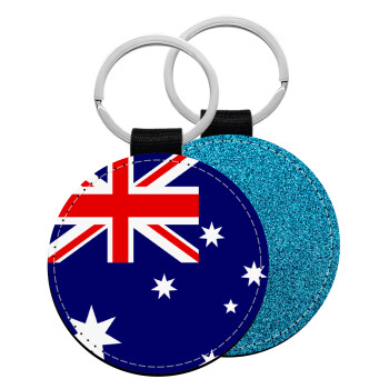 Australia flag, Μπρελόκ Δερματίνη, στρογγυλό ΜΠΛΕ (5cm)