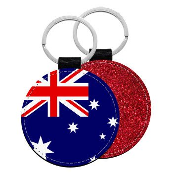 Australia flag, Μπρελόκ Δερματίνη, στρογγυλό ΚΟΚΚΙΝΟ (5cm)