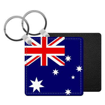 Australia flag, Μπρελόκ Δερματίνη, τετράγωνο ΜΑΥΡΟ (5x5cm)