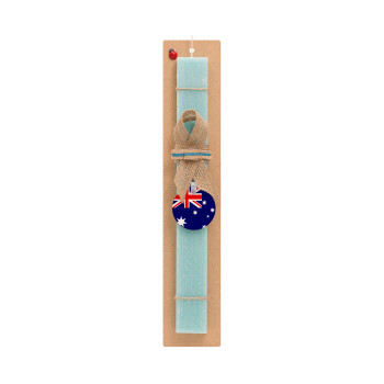 Australia flag, Easter Set, wooden keychain & aromatic flat Easter candle (30cm) (TURQUOISE)