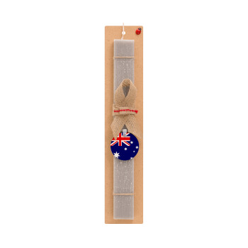 Australia flag, Πασχαλινό Σετ, ξύλινο μπρελόκ & πασχαλινή λαμπάδα αρωματική πλακέ (30cm) (ΓΚΡΙ)